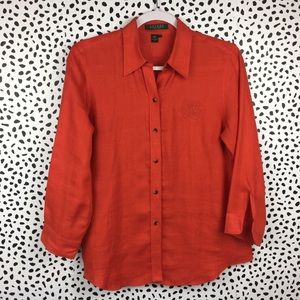 Lauren Ralph Lauren Red Linen Blouse Petite Medium
